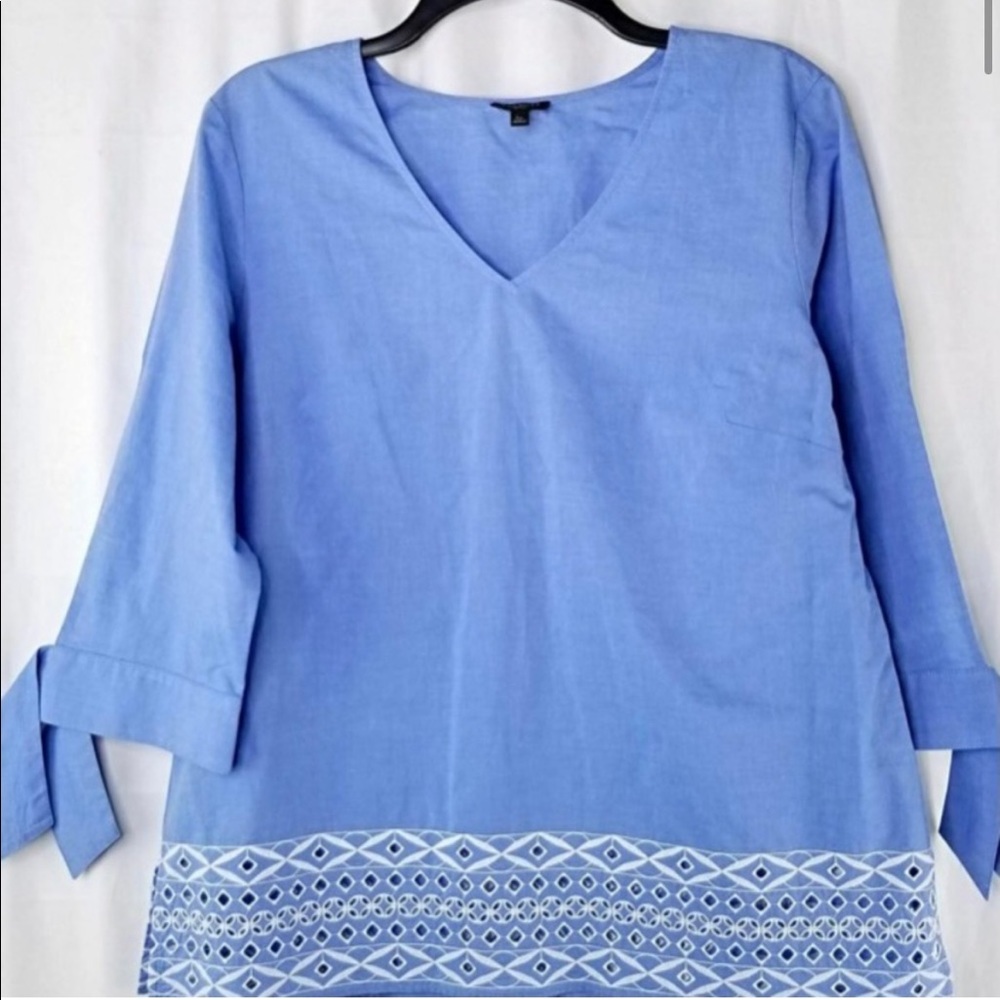 TALBOT’S WOMENS SIZE M POPOVER BLOUSE EYELET TRIM AT HEM 3/4 SLEEVE